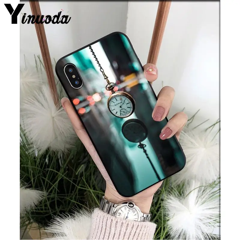 Yinuoda Art glasses pocket watch Smart Cover Black Soft Shell Phone Case for iPhone X XS MAX 6 6S 7 7plus 8 8Plus 5 5S XR