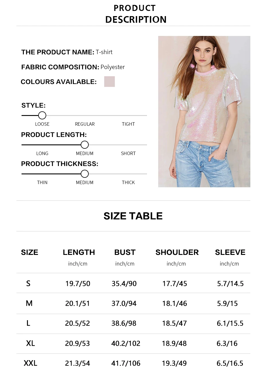 Sequined O-neck Short Sleeve Loose Top T-shirt