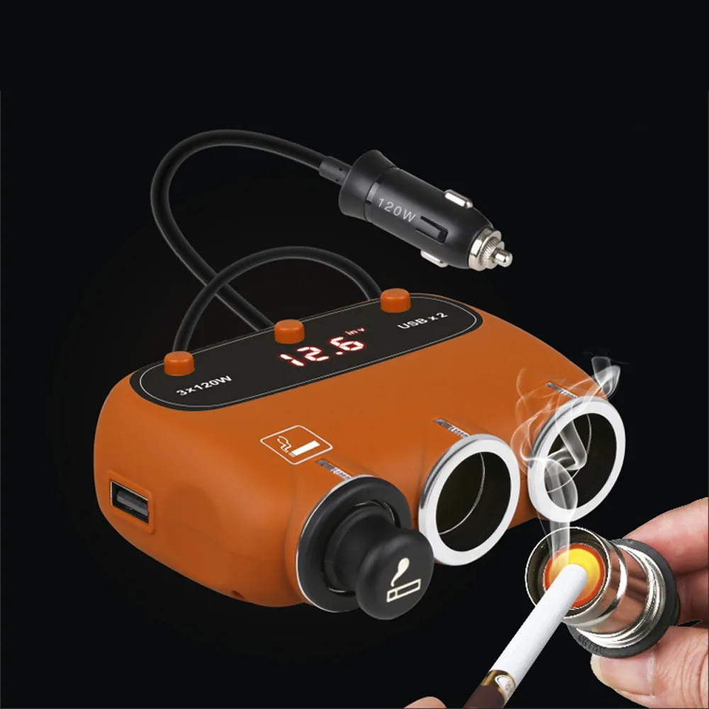 Универсальный 3 контактный адаптер прикуривателя для автомобиля DC Outpet 12V/24V Dual USB