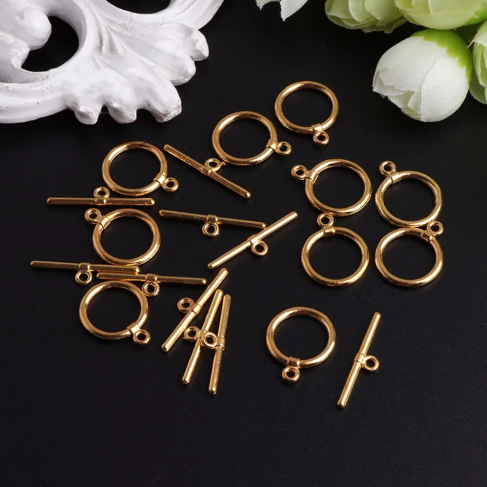 

JAVRICK 10Pcs/Set New 14mm Toggle Clasps Connectors OT Clasp Stainless Steel For Jewelry DIY Gold/Silver