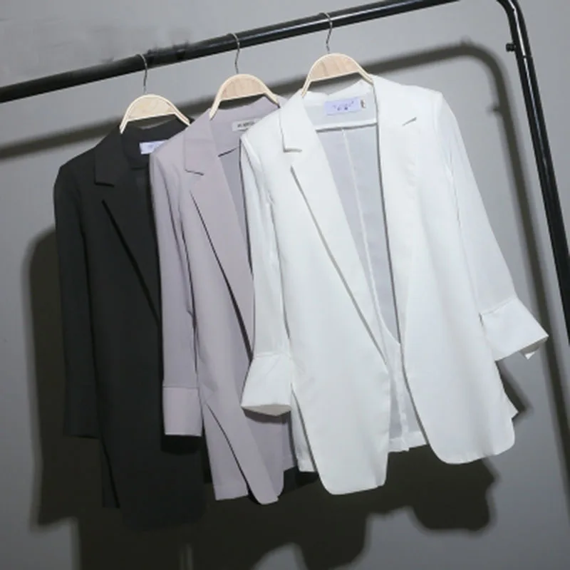 

Summer Chiffon Blazer Women Plus Size Loose Black Sun Protection Jacket For Women Long Loose Casual White Blazer Women A255