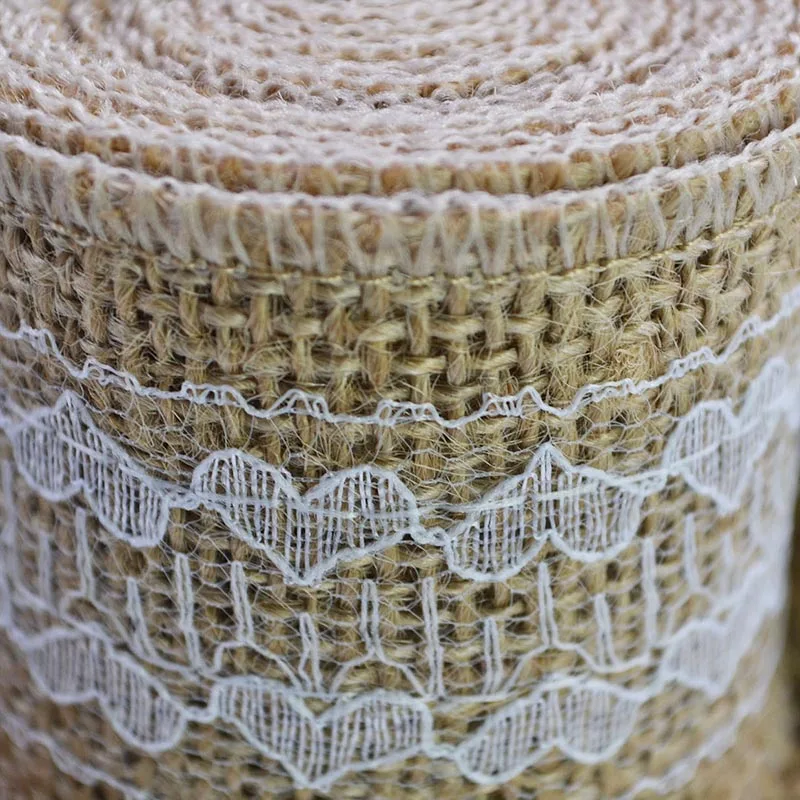 2M 5cm Burlap Rolls Hessian Jute Lace Ribbons Vintage Rustic Wedding Ornaments DIY Craft Supplies Birthday Gift Box Package Rope