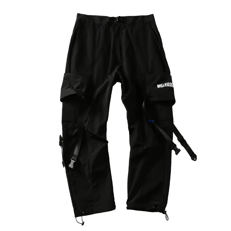 Мужские цветные черные штаны-карго с лентами и карманами, штаны-шаровары с лентами для бега, Harajuku, спортивные штаны, брюки в стиле хип-хоп - Цвет: black