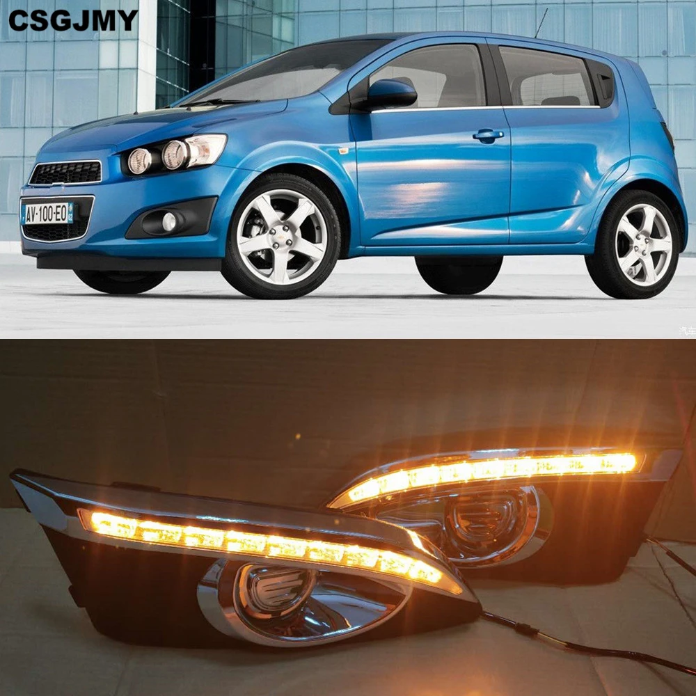 

CSGJMY 2pcs 12V Car LED DRL Daytime Running Lights Daylight With Turn Signal lamp For Chevrolet Chevy AVEO Sonic 2011 2012 2013