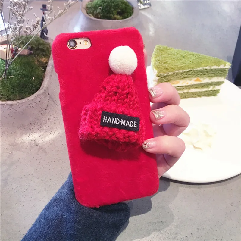 Роскошный 3D Рождественский сексуальный милый головной убор теплый меховой шарик плюшевый жесткий чехол для телефона для iPhone 6 6s 7 8 X XR XS MAX Plus задняя крышка coque - Цвет: red