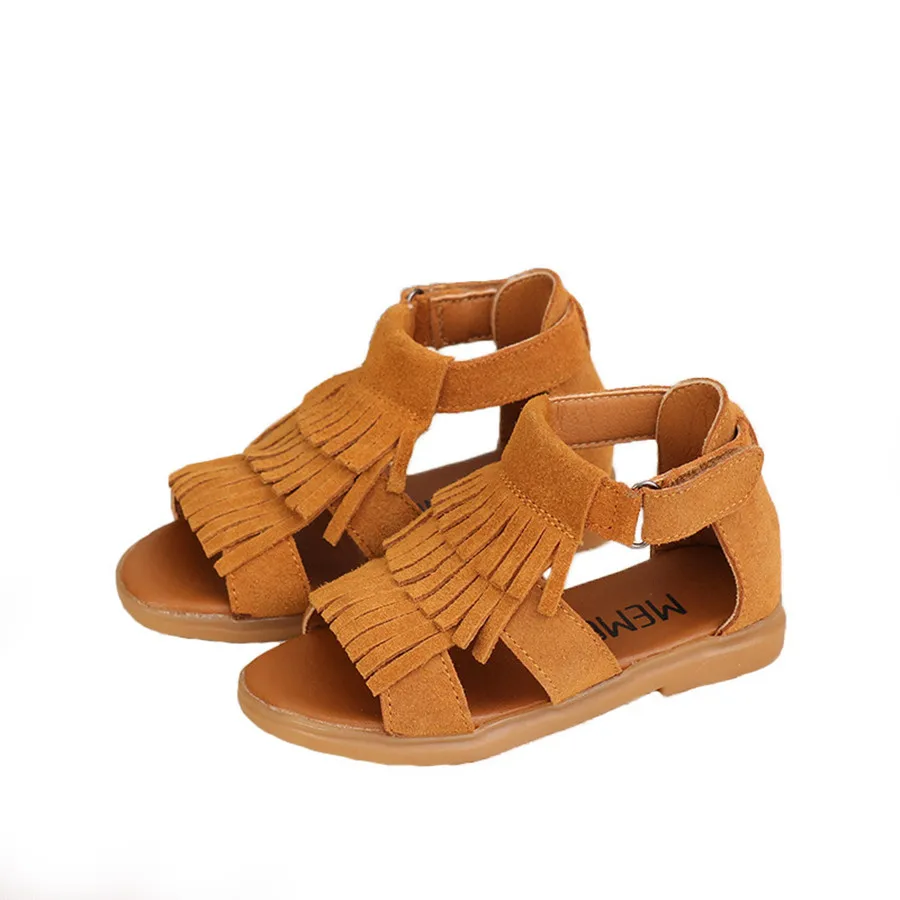 

2019 Summer Sandale Fille Enfant Children Girls Sandals Natural Genuine Leather Kids Tassels Sandals Flats Walking Shoes