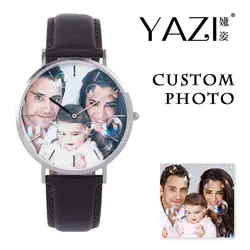 YAZI персональных пользовательских фото смотреть шкалы наручные часы для Для мужчин и Для женщин личи полосой из натуральной кожи кварцевые