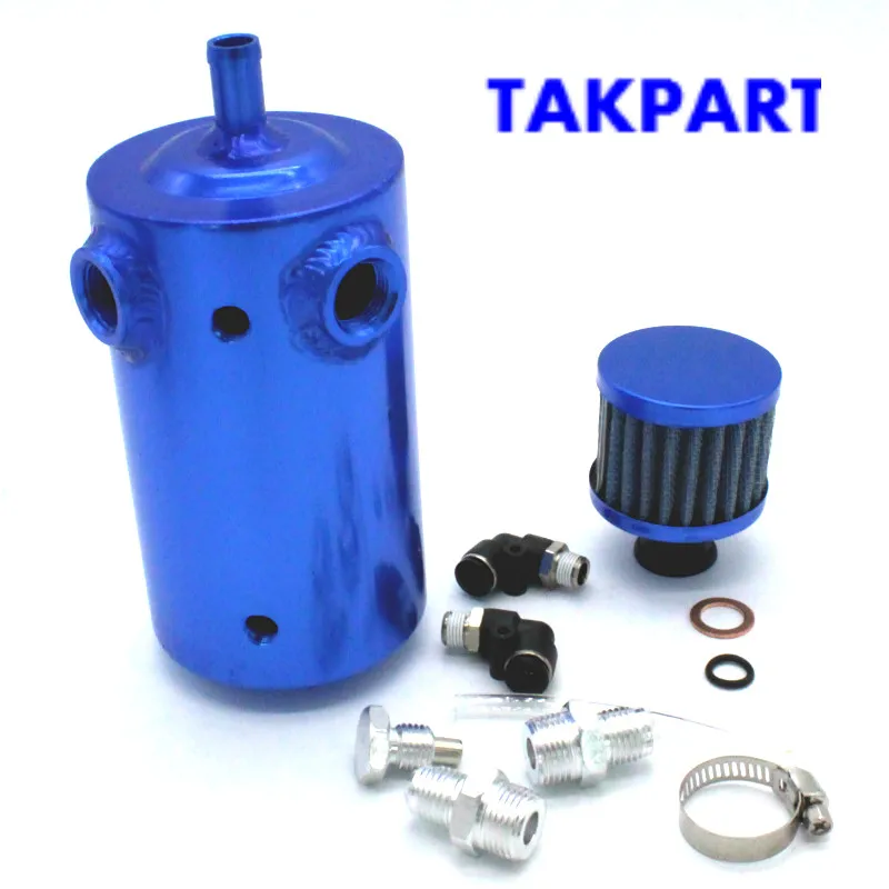 TAKPART 0.5L Oil Catch Tank Can Reservoir Breather 500ml Filter Alloy Car Racing Engine - Цвет: Синий