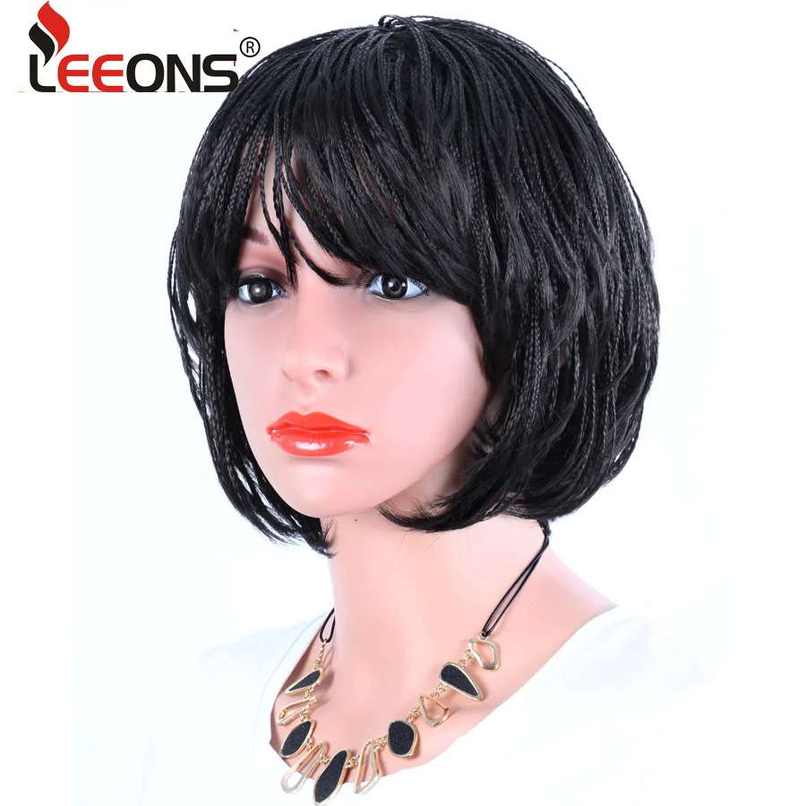 

Leeons Braided Box Braids Wig For Black African Women High Temperature Fiber Cosplay Style Short Bob Wigs Synthetic hair