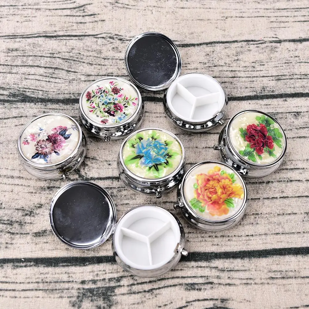 New Portable Metal Round Silver Tablet Pill Boxes Holder Small Case