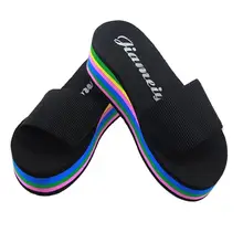 New Women Sandals Fashion Stript Summer Sandals Wedges Flip Flops Platform Slippers Shoes slippers zapatillas chinelo D33Ma10