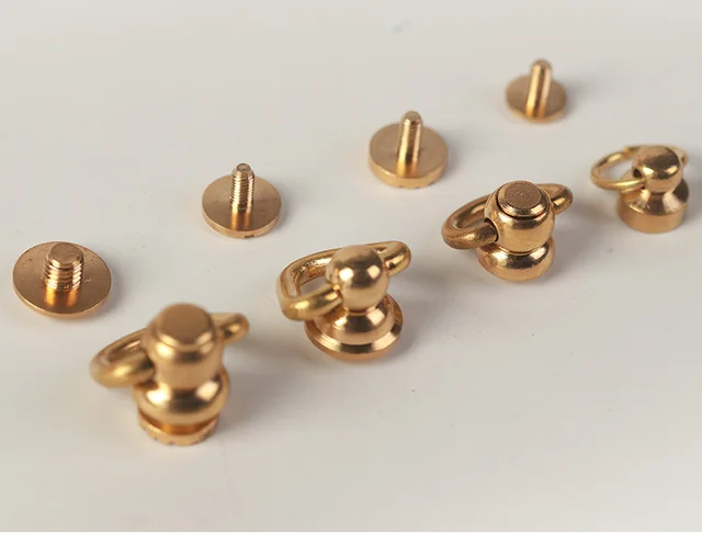 ACTENLY 5pcs Brass Ball Studs Rivets Nails Rotatable D Ring Buckle Handle Connector With Mini Screwdriver,DIY Leather Crafts Accessories 0.47inch