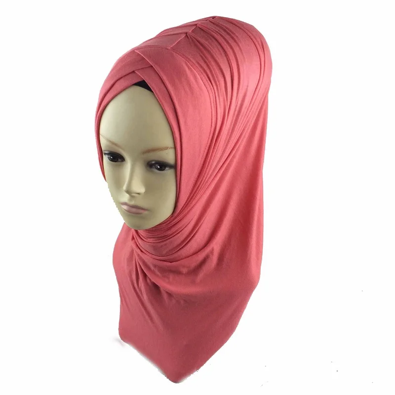 Хлопок мгновенный хиджаб крест кепки морщин Джерси скромные арабские женщины одна деталь AL-AMIRAH плиссированные длинные мусульманские кепки - Цвет: C19 watermelon red