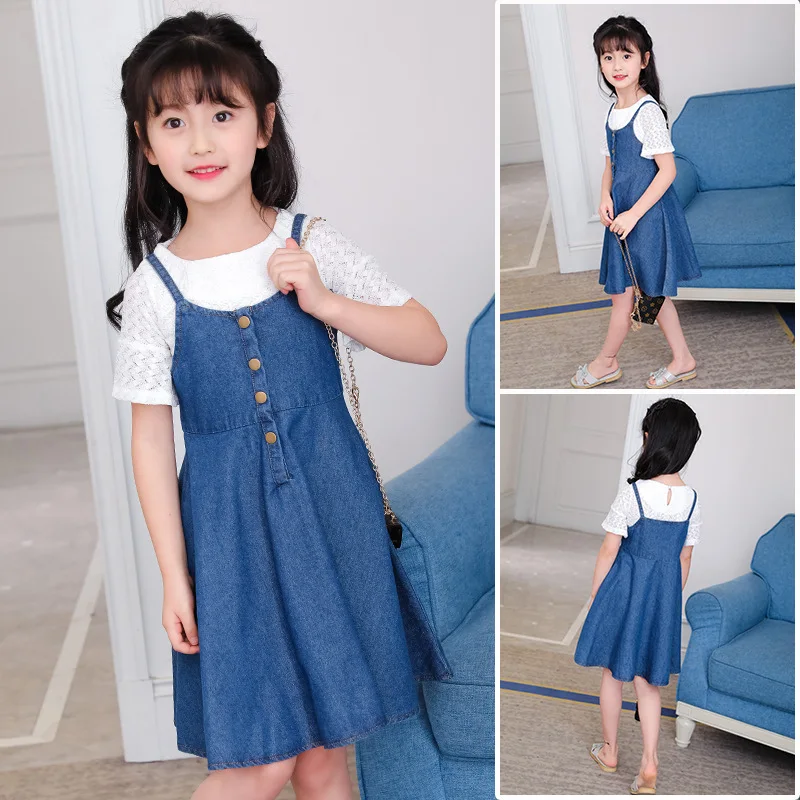 

Children's Garment Summer Child Cowboy Light Colour Camisole Dress New Pattern Korean 2 Pieces Kids Clothing Sets