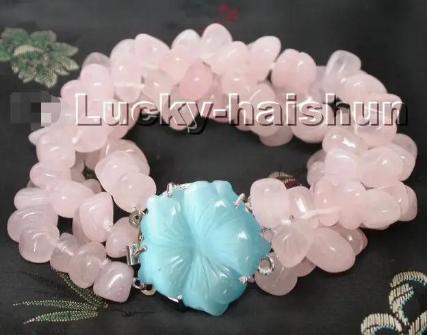 

Free Shipping >> new hot Genuine 8" 3row baroque pink rose quartz bracelet opal clasp