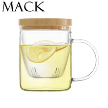 MACK Kurze Licht-minded Doppelwandigen Glasbecher HBG Tee-becher Mit holz Deckel Eine Löffel Geschenk Hohe Wärme Unterschied Mlik Tassen MCG008