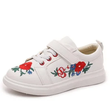 

Spring Children Sport Shoe Floral Embroidery PU Leather Sneakers Soft Non-slip Kids Leisure Shoes Lace And Loop Kids Footwear