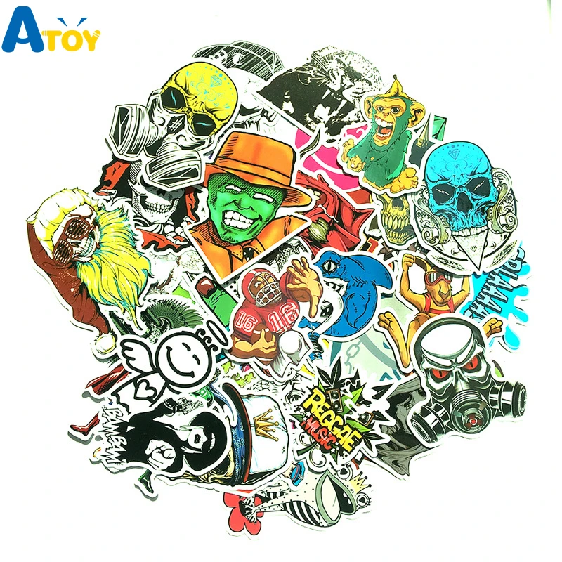 

50 Pcs Colorful Skull Horror Graffiti Stickers Toys For Children Bike Skooter Laptop Computer Car Suitcase Waterproof Stickers