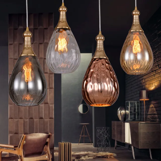 Nordic Water Drops Gl Pendant Lights Gray Amber Copper Color Nordic Water Drops Gl Pendant Lights Gray Amber Copper Color Suspension Lampe Restaurant Cafe Bar Vintage Lighting