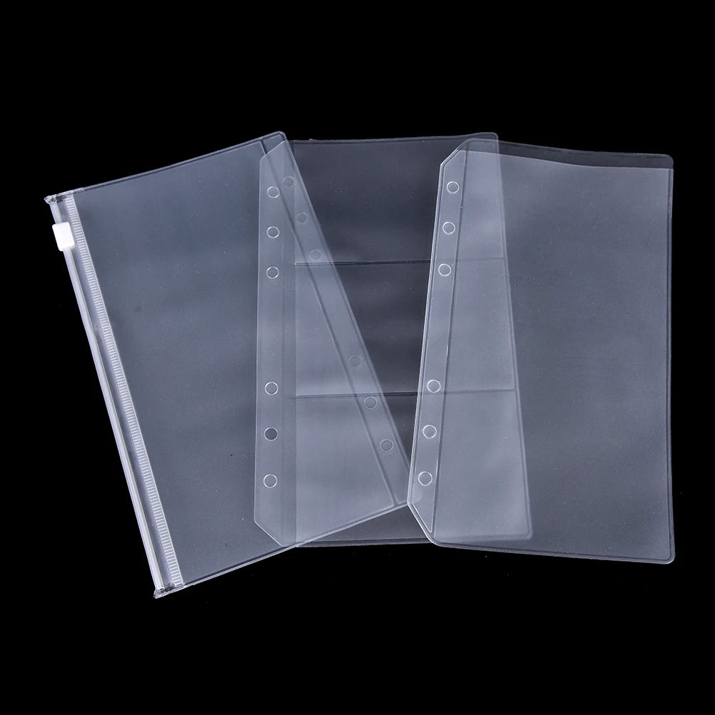 

Hot A5/A6 PVC Transparent Zip Lock Envelope Binder Pocket Refill Organiser Stationery for 6 Holes