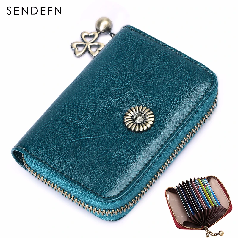 

SENDENF Business ID Card Mini Credit Cards Case Leather Zipper & Pendant Small Card Travel Wallet For Women Female Purse 5192L-5