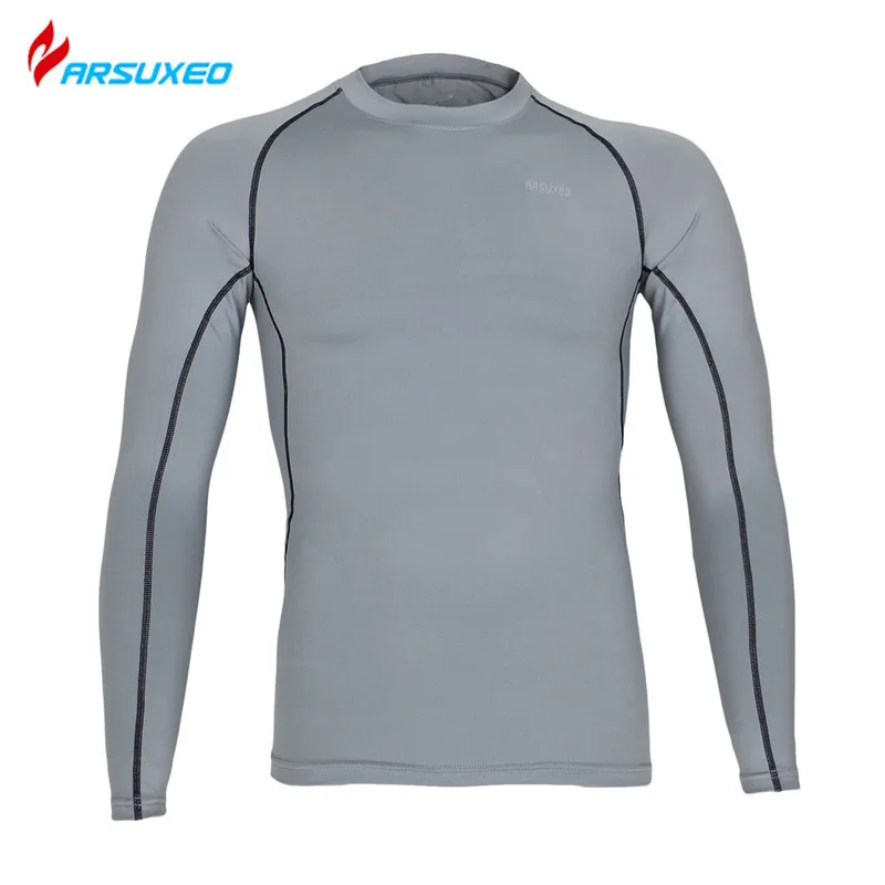 ARSUXEO для мужчин's бег одежда с длинным рукавом рубашки для мальчиков тренажерный зал, бодибилдинг, фитнес костюмы сжатия колготки