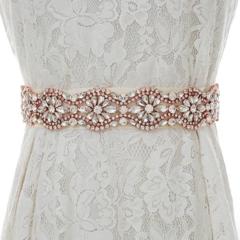 

Rose Gold Rhinestones Bridal Belt Handmade Pearls Wedding Belt Crystal Bridal Sash For Wedding Dresses S190RG