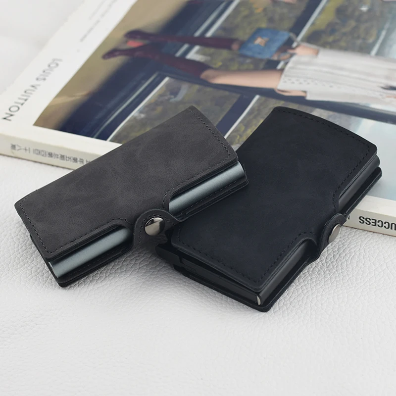 Кожаный кошелек Casekey винтажный коричневый алюминиевый держатель для карт