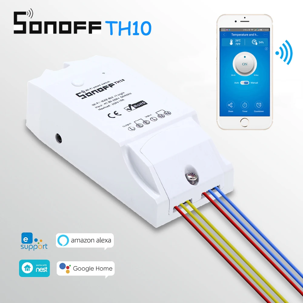 Sonoff TH10 Wifi умный переключатель с поддержкой температуры и влажности WiFi умный домашний беспроводной переключатель для Alexa Google Home Nest