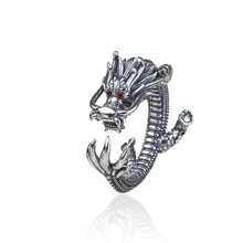 Envío Directo anillos calientes dragón apertura anillo de boda Chapado en plata antigua con ojos rojos joyería de moda Vintage para mujer