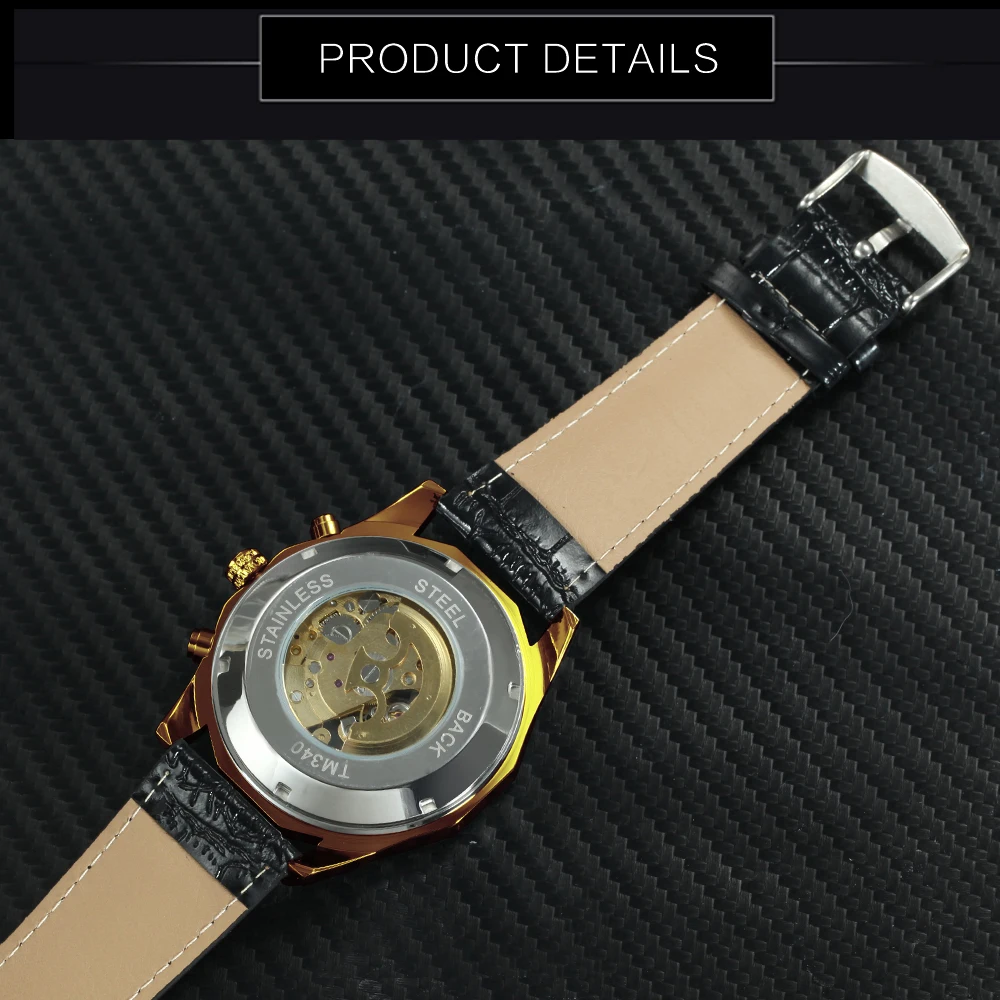 WINNER официальный автоматические часы для мужчин Золотой Скелет Механические мужские s часы бренд класса люкс кожаный ремешок модное платье наручные часы