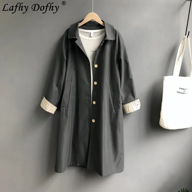 Décontracté Rock breasted Droite V Carreaux Longues Automne Longue coat Ash cou À Contraste Coréen Green Couleur Trench 026 Simple Nouvelle Single khaki Rétro Manches e2IYEWDH9b