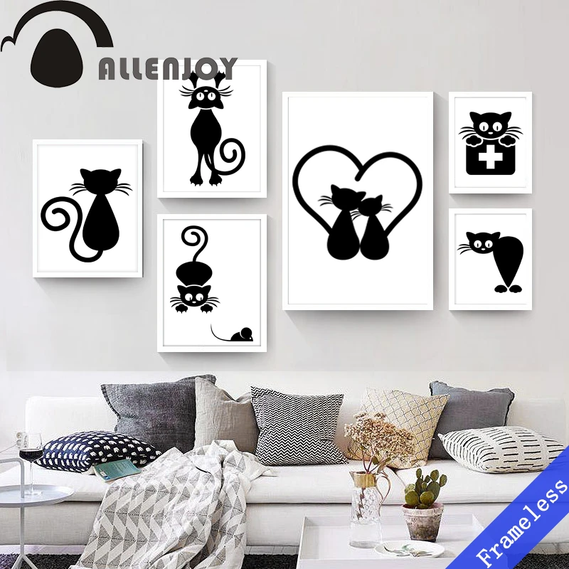 Baru Kartun Lucu Hitam Putih Kucing Hewan Kanvas Cetak Poster Nursery Dinding Gambar Anak Bayi Dekorasi Ruang Tamu Lukisan Tidak Bingkai Frame Chinese Painting Frame Forkframed Art Paintings Aliexpress