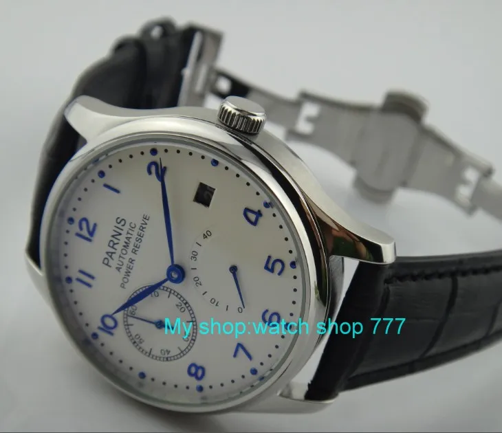 

Butterfly buckle 43mm PARNIS White dial power reserve Automatic Self-Wind Mechanical movement men's watch Mechanical watches f2