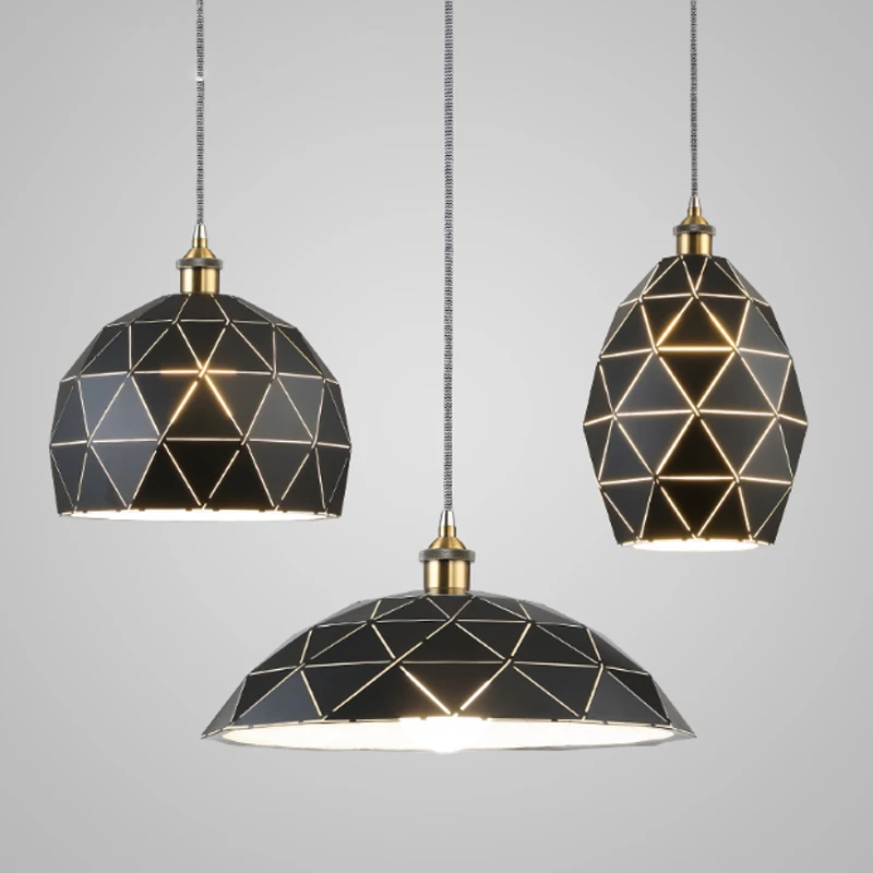 

Postmodern minimalist wrought iron openwork decorative single head pendant lamp Nordic creative multi-cut E27 bedroom lighting