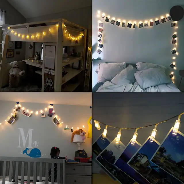 Clip String Lights Bedroom Diy Led Fairy Light Battery Clothespin Shapes Decorative Lights