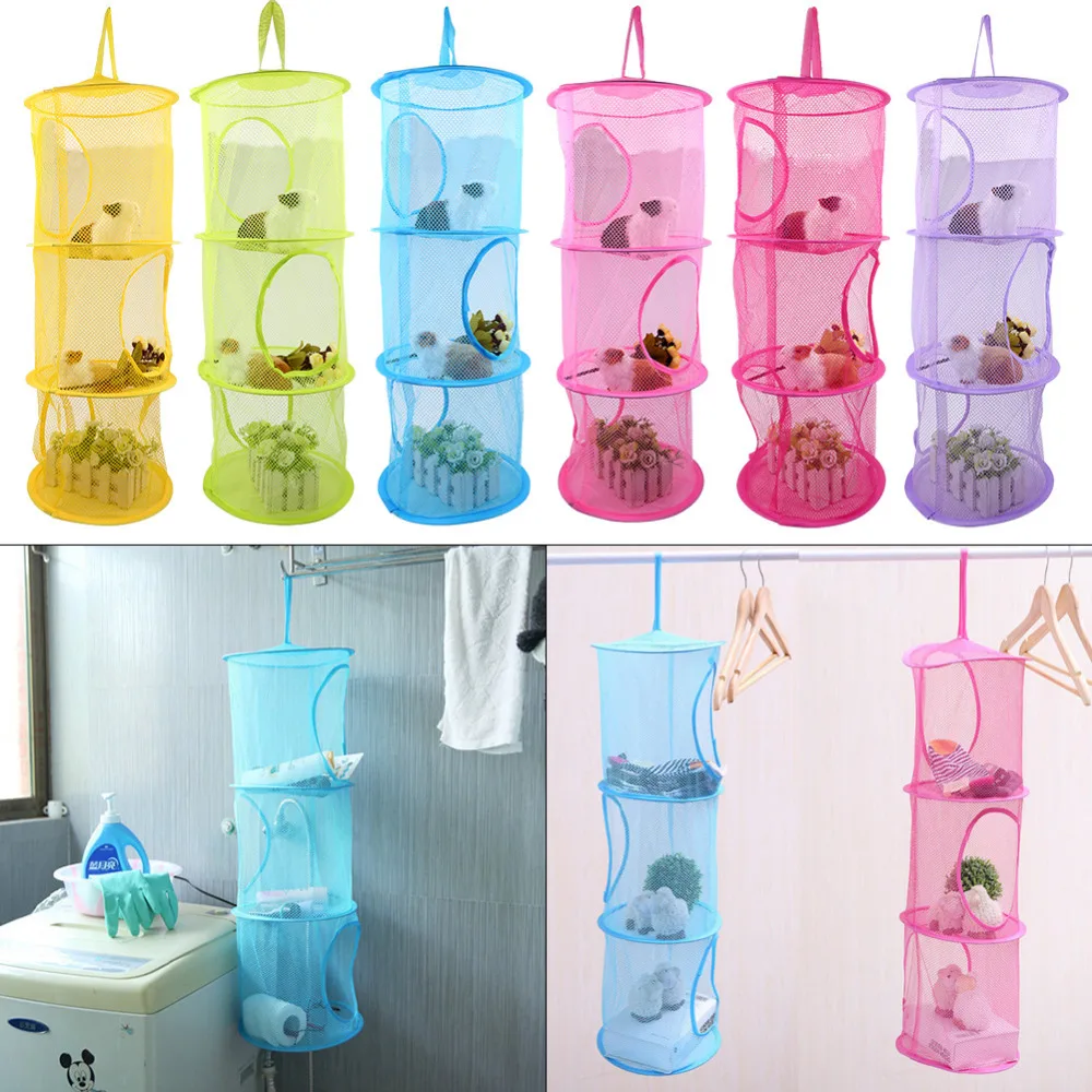 

3 Shelf Hanging Storage Bag For Toys Net Kids Bedroom Wall Door Closet Organizer Bathroom Kitchen Storage