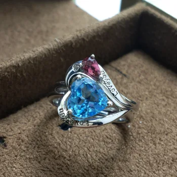 

FLZB ,925 Sterling Double Rings For Women With Topaz and Red Tourmaline Female Engagement Wedding Bridal Finger Rings