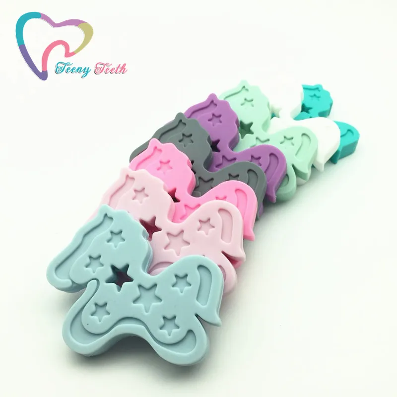 

Teeny Teeth 10 PCS Silicone Horse Teether Pendant BPA Free Baby Silicone Accessory DIY Crafts Baby Teether Toys Horse Pendant