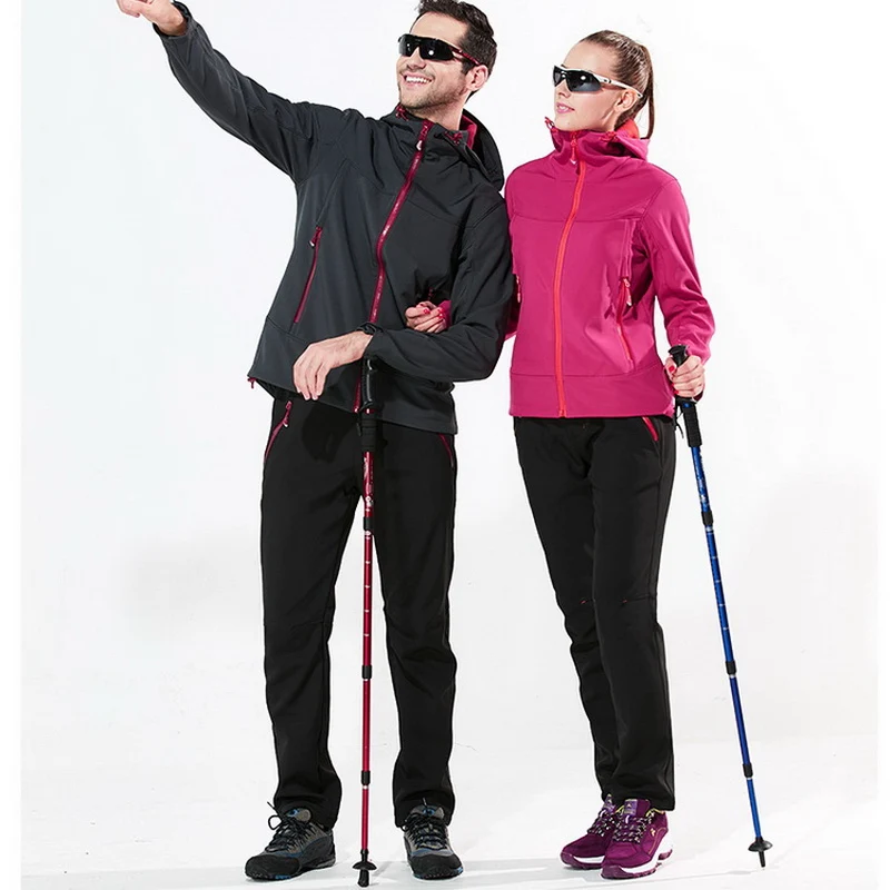 LoClimb de senderismo al aire libre pantalones de las mujeres de los hombres de invierno cálido Pantalones mujer Softshell chaqueta impermeable esquí Trekking pantalones traje AM091