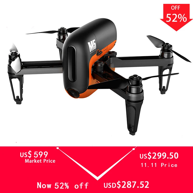Wingsland M5 HD Camera Drone 720P FPV Wifi Selfie Smart Drones GPS RC Quadcopter Multicopter