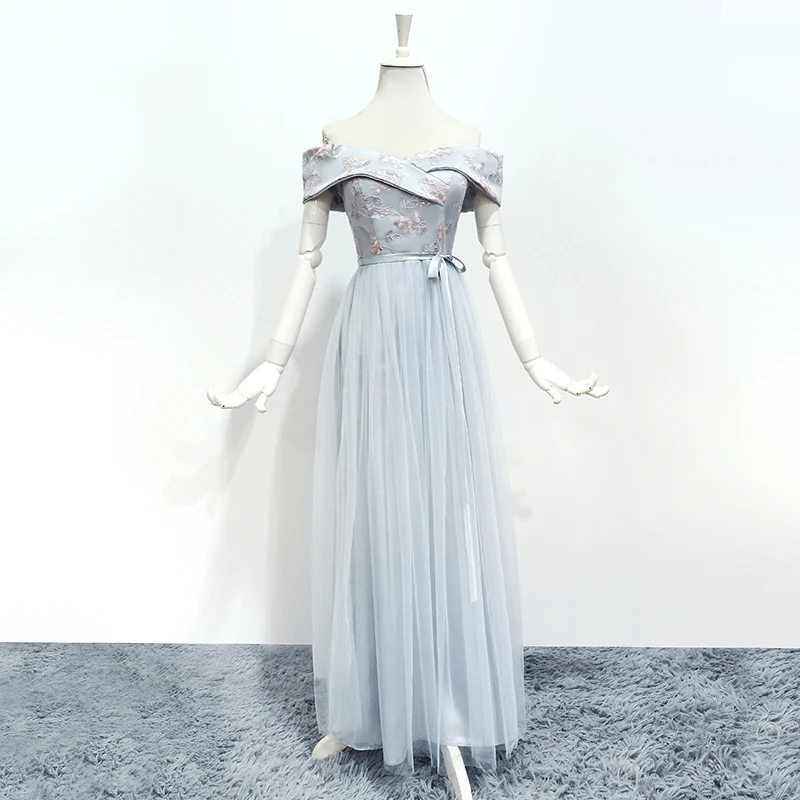 

Bridesmaid Dresses Sleeveless Maid of Honor Dresses for Weddings Off The Shoulder Back of Bandage Dress Long Embroidery