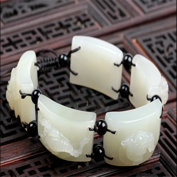 

Natural Hetian yu natural yu bracelet Homeplan men and women with a certificate bracelet/