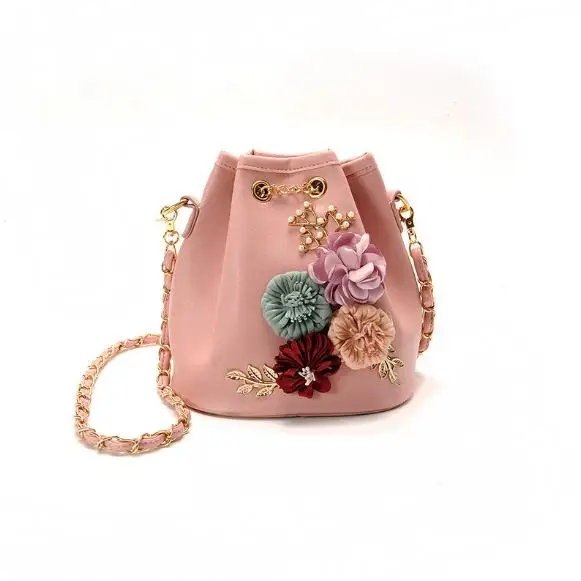 

Women Bucket With Colorful Flower Bag Women PU Leather Shoulder Bags Brand Designer Female Crossbody Messenger Bags