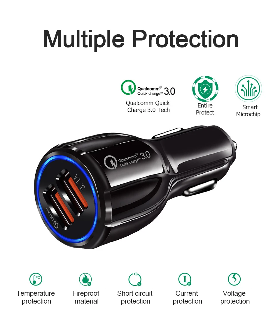 Quick Charge QC 3.0 USB Car Charger For Mobile Phone Fast PD Car Charging Chargers Dual USB 3.1A 5912V For Universal Phone (2)