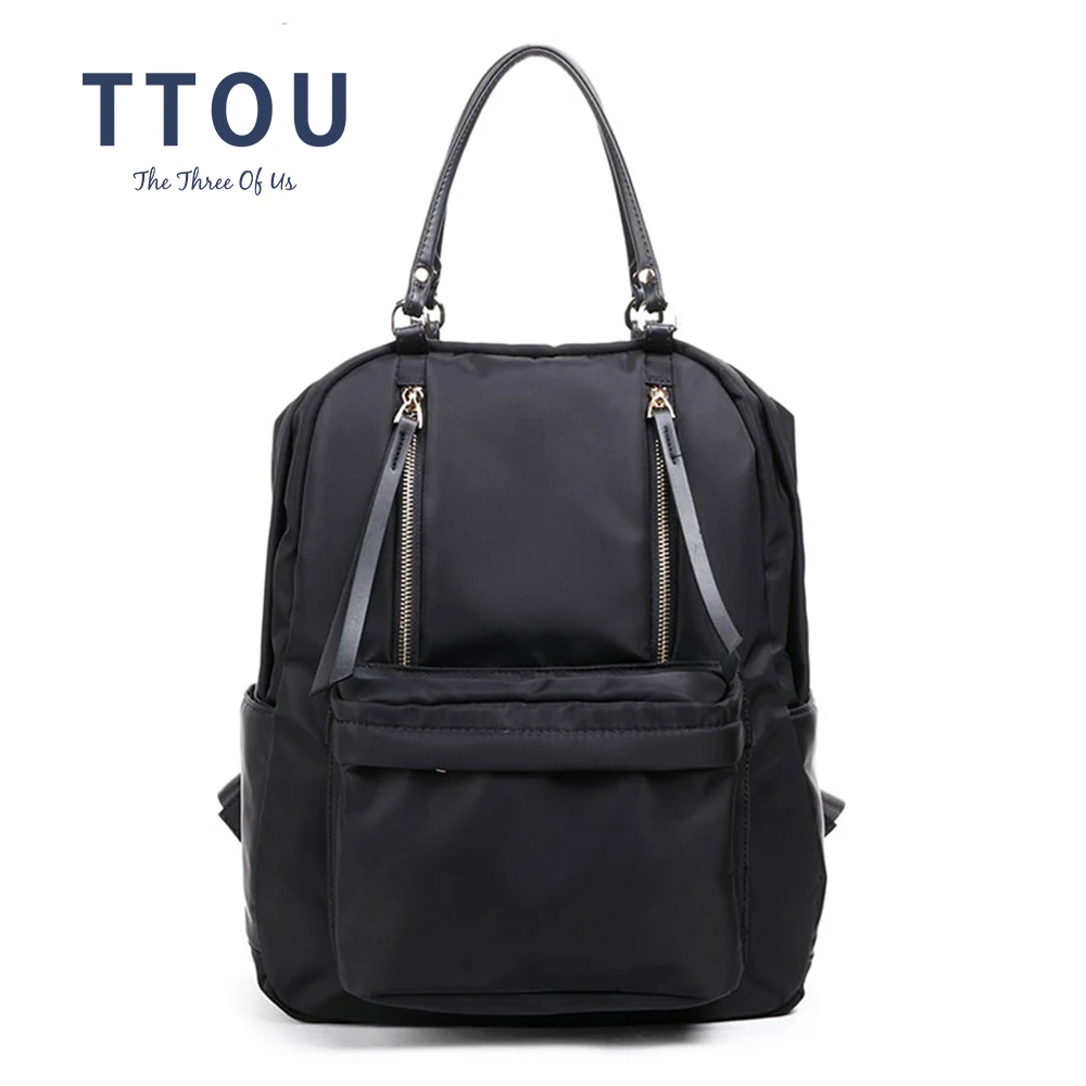 

TTOU Women Nylon Backpack Student Solid School Bag Fashion Travel Rucksack Large Backpack For Women Preppy Style