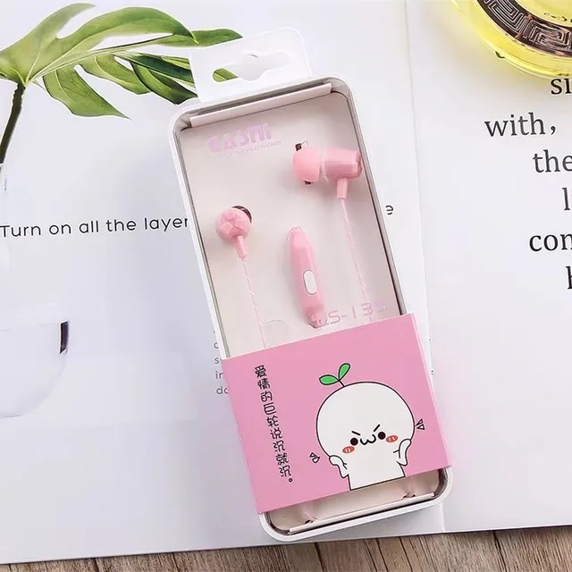 Kids Cute Earphones Cartoon Anime Earphone Pink Blue 3.5MM Mic In ear