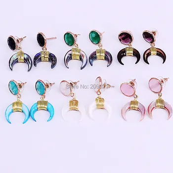 

4Pair Gold Color Wire Wrapped Nature Shell Crescent Moon Earrings, Glass Stone Dangle Earring For Women