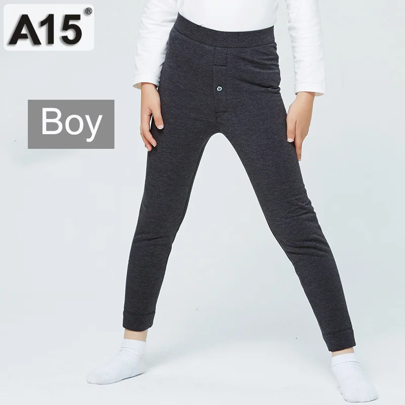 A15 термобелье детские штаны для мальчиков, брюки осень-зима, детские теплые штаны для подростков плотные бархатные леггинсы для девочек 8, 10, 12 лет - Цвет: ab8111boy-Darkgrey