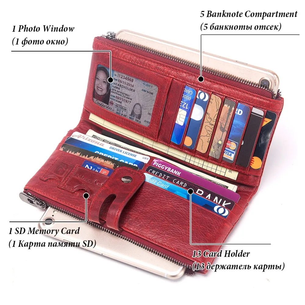 Дешево GZCZ, новинка, Женский кошелек из натуральной кожи, длинный, на молнии, Дамский удобный кошелек, карман для сотового телефона, зажим для денег, ...